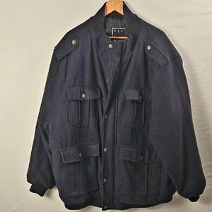 Karl Kani Gold  Vintage Navy Blue Bomber Jacket Wool Military 90s Y2K Sz 5XL
